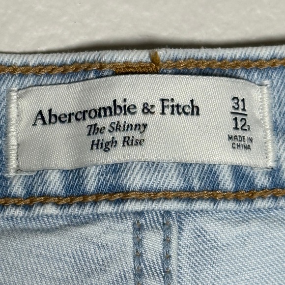 Abercrombie Fitch Womens Jeans 31 12R Light Blue Skinny High Rise Front Slit 80s - Picture 3 of 11